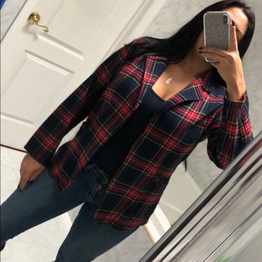 Last size S! FLANNEL NAVY RED CHECKERED BLAZER - Picture 7 of 8